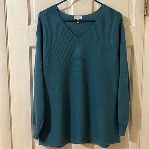 Ella Moss ribbed v-neck teal/turquoise sweater - size L